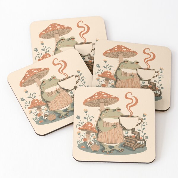 Item preview, Frog Barista Risograph Art Mushroom Coffee Cottagecore Gift designed and sold by VectorJoy.