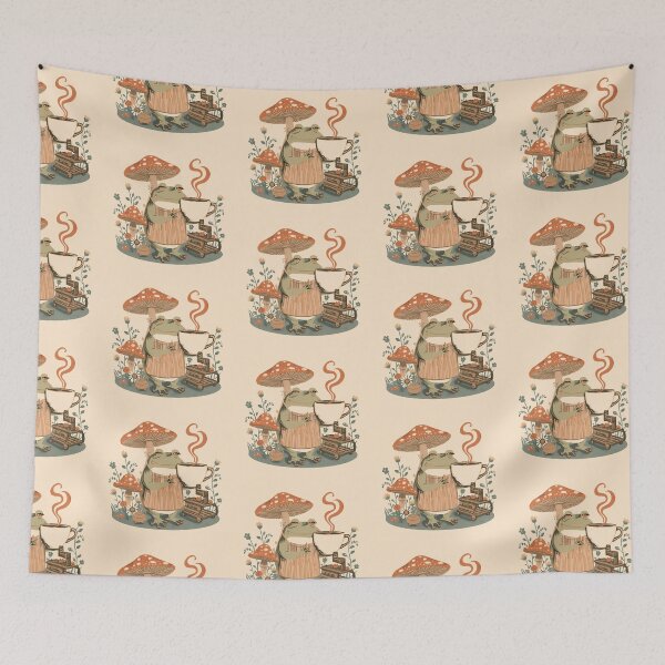 Item preview, Frog Barista Risograph Art Mushroom Coffee Cottagecore Gift designed and sold by VectorJoy.