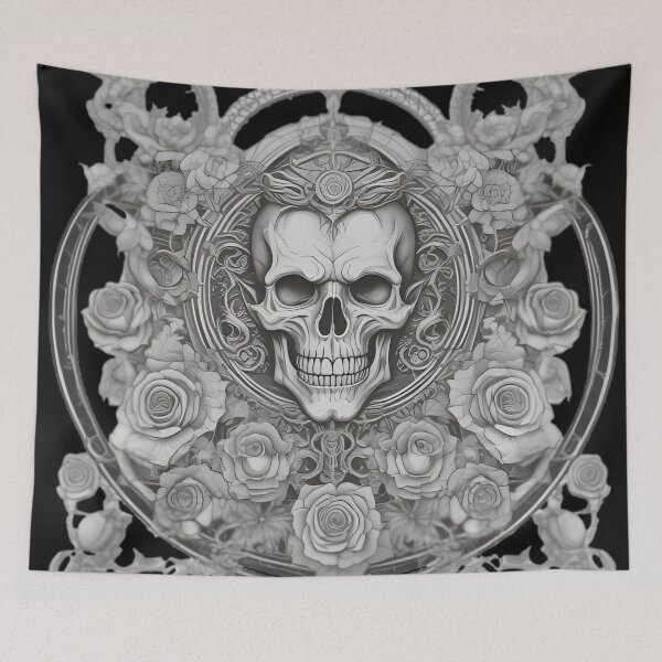 Item preview, Gothic Skull and Roses Frame - Baroque Occult Engraving Art designed and sold by DarkOriginArts.