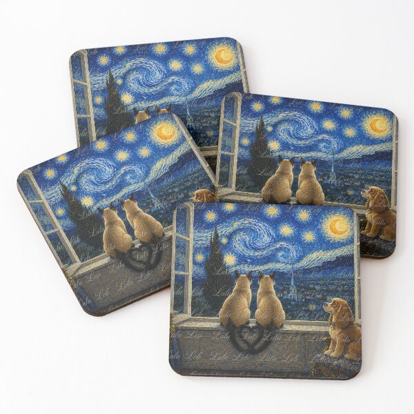 Item preview, Siamese Cats and Cocker Spaniel Under Starry Night designed and sold by LuluLeb.