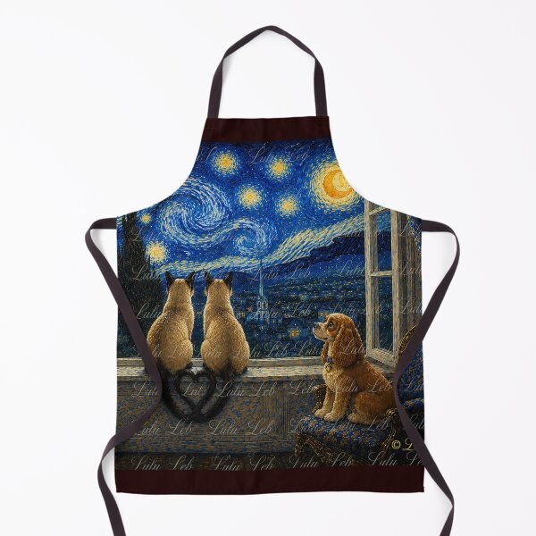 Item preview, Siamese Cats and Cocker Spaniel Under Starry Night designed and sold by LuluLeb.