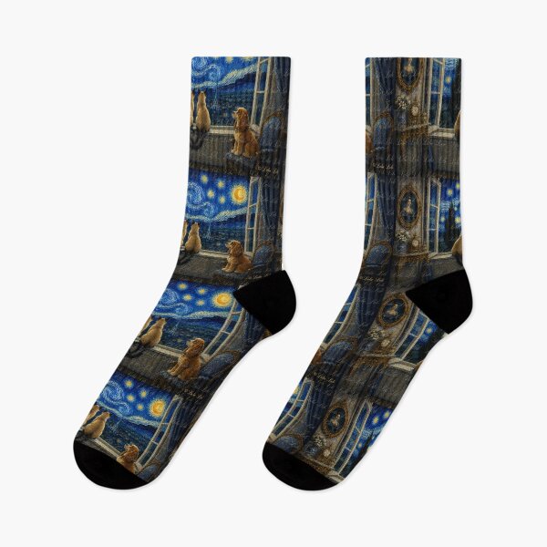 Item preview, Siamese Cats and Cocker Spaniel Under Starry Night designed and sold by LuluLeb.