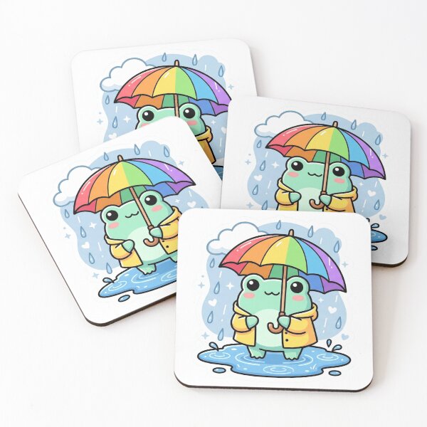 Item preview, Frog with rainbow umbrella  – Cute Rainy Day Cartoon Aesthetic designed and sold by ArtsyExplorer.