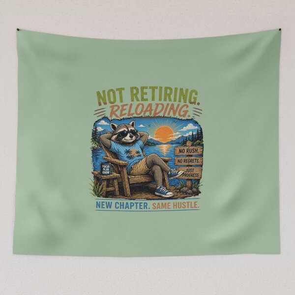 Item preview, Not Retiring Reloading Raccoon T-Shirt – Chill Motivation Graphic Tee designed and sold by Aimetoi.