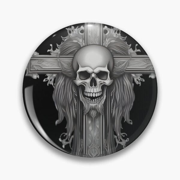 Item preview, Gothic Calvary Cross Skull - Dark Occult Metal Engraving Art designed and sold by DarkOriginArts.