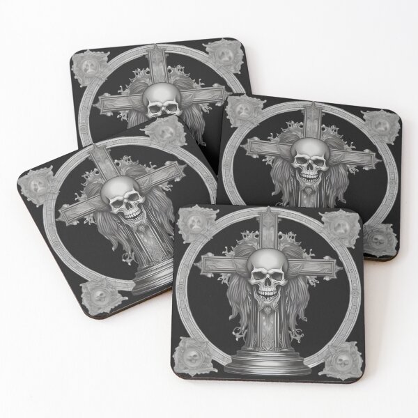 Item preview, Gothic Calvary Cross Skull - Dark Occult Metal Engraving Art designed and sold by DarkOriginArts.