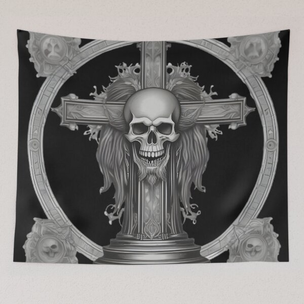 Item preview, Gothic Calvary Cross Skull - Dark Occult Metal Engraving Art designed and sold by DarkOriginArts.