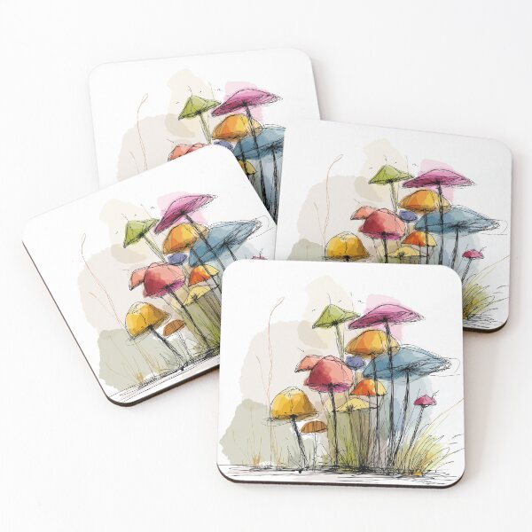 Item preview, Mushroom illustration in vibrant colours and ink sketch designed and sold by Roxane Bay.