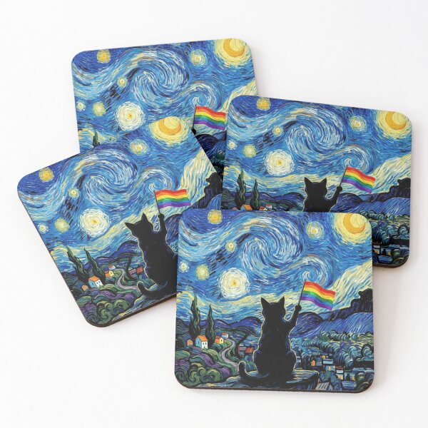 Item preview, Classic Vintage Cat Rainbow LGBTQ Flag Starry Van Gogh Night designed and sold by legendaryskins.
