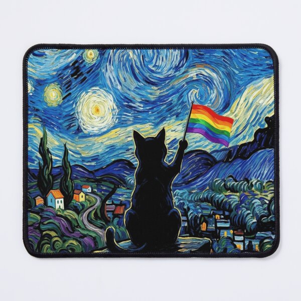 Item preview, Classic Vintage Cat Rainbow LGBTQ Flag Starry Van Gogh Night designed and sold by legendaryskins.