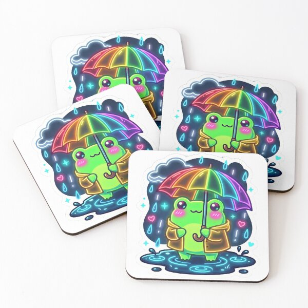 Item preview, Neon Frog with rainbow umbrella  – Cute Rainy Day Cartoon Aesthetic designed and sold by ArtsyExplorer.