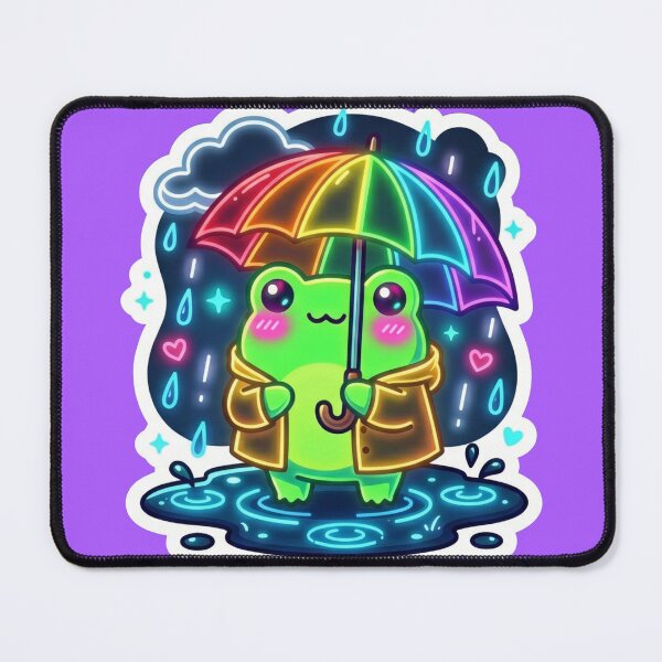 Item preview, Neon Frog with rainbow umbrella – Cute Rainy Day Cartoon Aesthetic designed and sold by ArtsyExplorer.