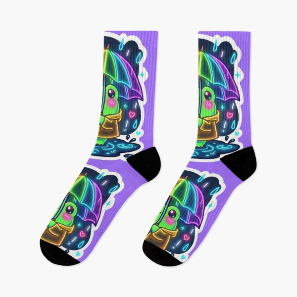Item preview, Neon Frog with rainbow umbrella  – Cute Rainy Day Cartoon Aesthetic designed and sold by ArtsyExplorer.