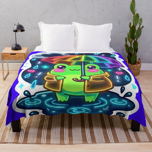 Item preview, Neon Frog with rainbow umbrella  – Cute Rainy Day Cartoon Aesthetic designed and sold by ArtsyExplorer.