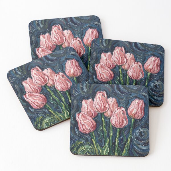 Item preview, Impressionist Pink Tulips Swirling Night Sky Painting designed and sold by WojcikDesigners.