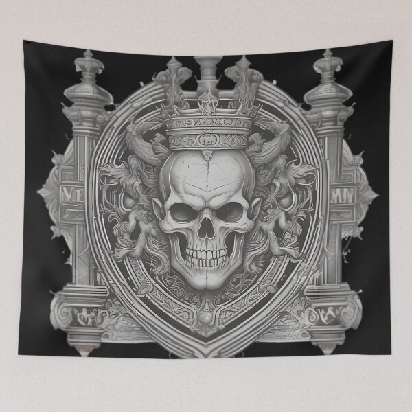 Item preview, Gothic King Skull in Crown - Dark Royalty Heraldic Shield Art designed and sold by DarkOriginArts.