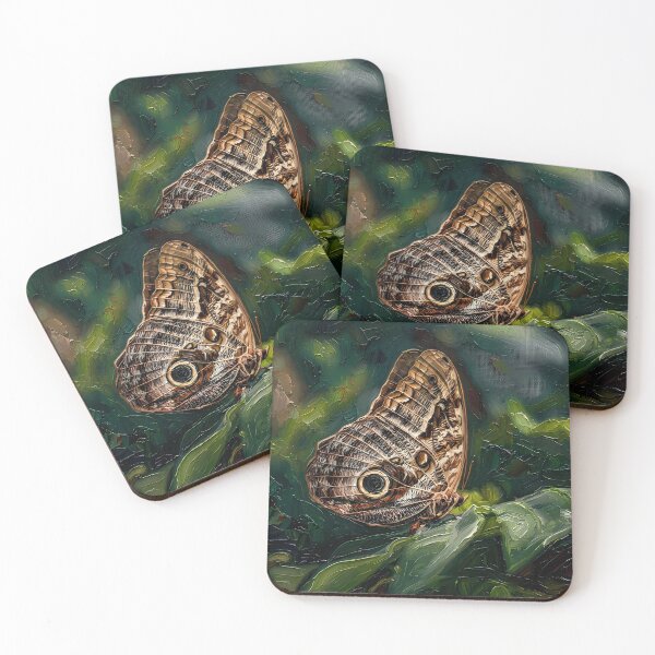 Item preview, Impasto Owl Butterfly Resting on Green Foliage designed and sold by WojcikDesigners.
