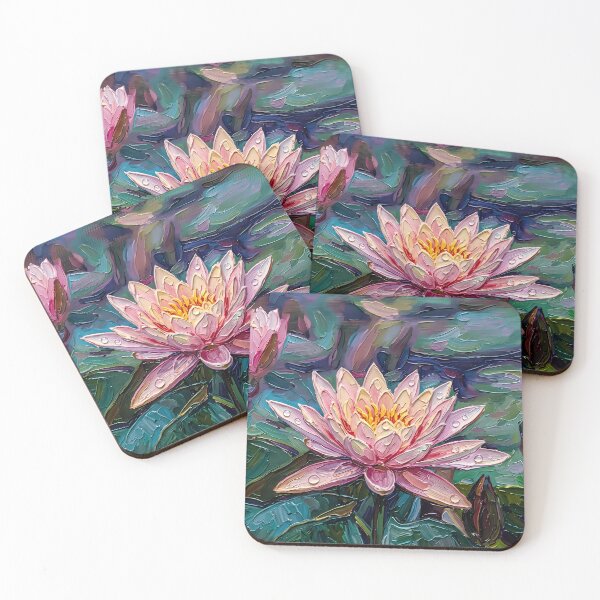 Item preview, Pink Water Lily Impasto Painting with Dewdrop designed and sold by WojcikDesigners.