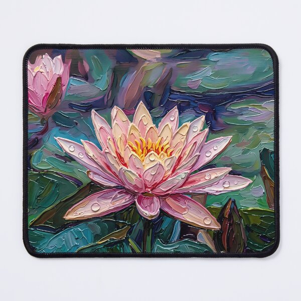 Item preview, Pink Water Lily Impasto Painting with Dewdrop designed and sold by WojcikDesigners.