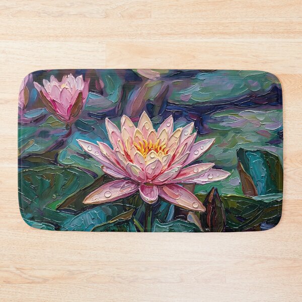 Item preview, Pink Water Lily Impasto Painting with Dewdrop designed and sold by WojcikDesigners.