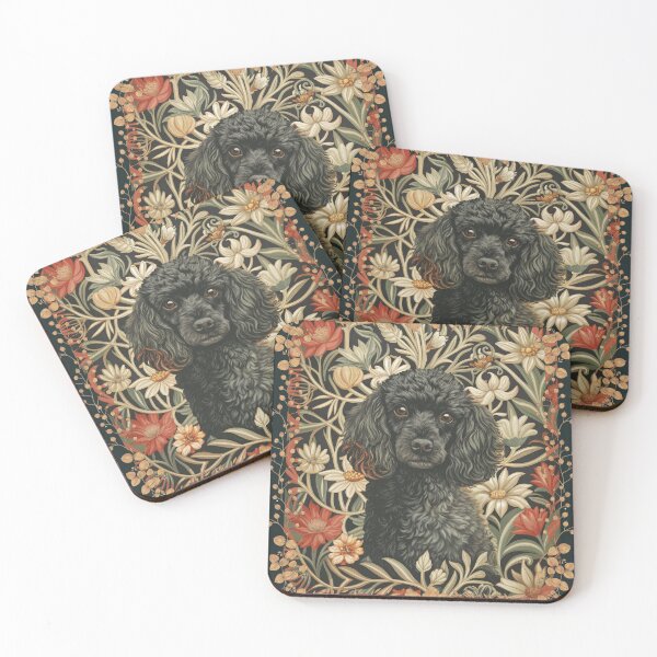 Item preview, Black Poodle Dog Vintage William Morris Floral Art designed and sold by AntiqueImages.