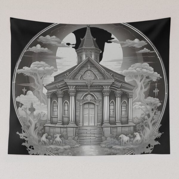 Item preview, Gothic Church in Forest Frame - Victorian Occult Chapel Engraving designed and sold by DarkOriginArts.