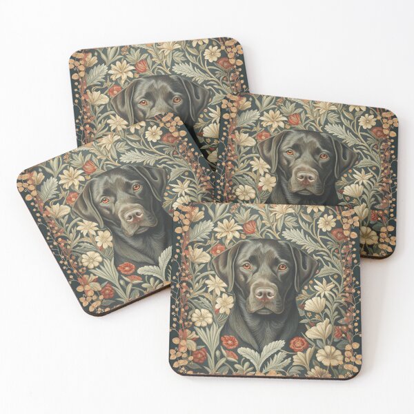 Item preview, Vintage William Morris Black Labrador Floral Art designed and sold by AntiqueImages.