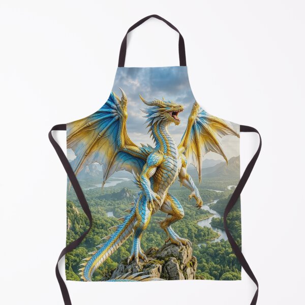 Item preview, Blue and Gold Dragon Fantasy Art | Majestic Dragon Mountain Wall Art designed and sold by DrakariArt.
