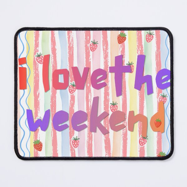 Item preview, Retro Strawberry Weekend Graphic with Striped Background designed and sold by VibranPalette.