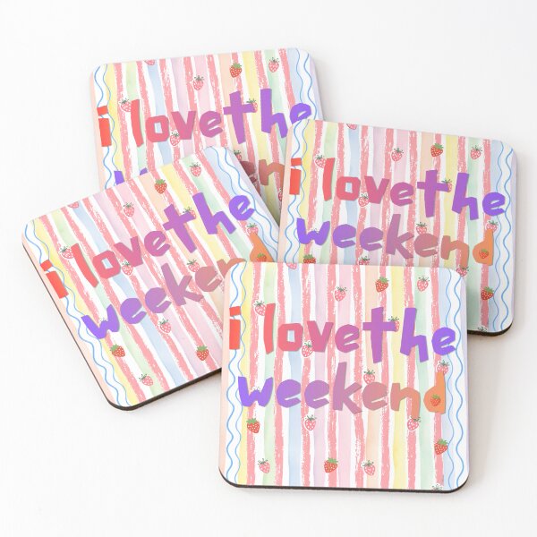 Item preview, Retro Strawberry Weekend Graphic with Striped Background designed and sold by VibranPalette.