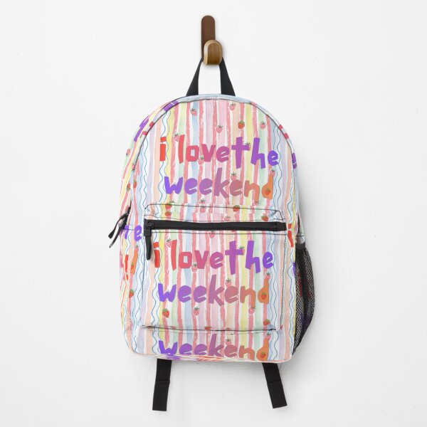 Item preview, Retro Strawberry Weekend Graphic with Striped Background designed and sold by VibranPalette.
