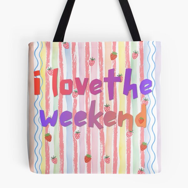 Item preview, Retro Strawberry Weekend Graphic with Striped Background designed and sold by VibranPalette.