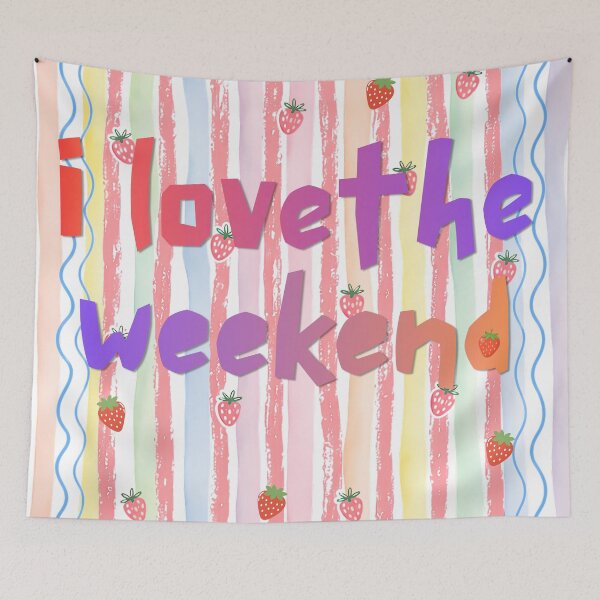 Item preview, Retro Strawberry Weekend Graphic with Striped Background designed and sold by VibranPalette.