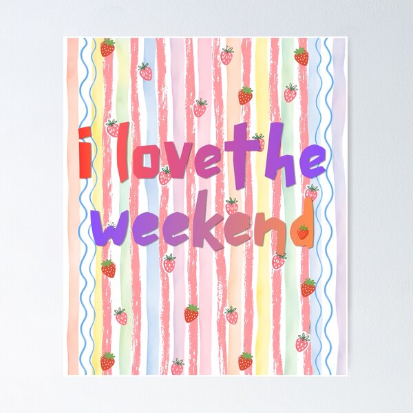 Item preview, Retro Strawberry Weekend Graphic with Striped Background designed and sold by VibranPalette.