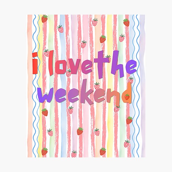 Item preview, Retro Strawberry Weekend Graphic with Striped Background designed and sold by VibranPalette.
