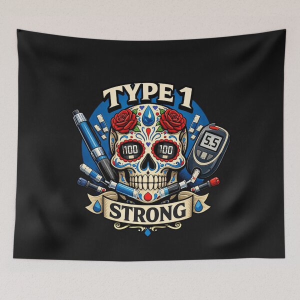 Item preview, Type 1 Diabetes Strong Sugar Skull Warrior T1D designed and sold by Tsugraf Designs.