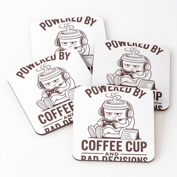 Item preview, Powered by Coffee Cups and Bad Decisions – Funny Gamer Coffee T-Shirt designed and sold by MerchWSzpilkach.