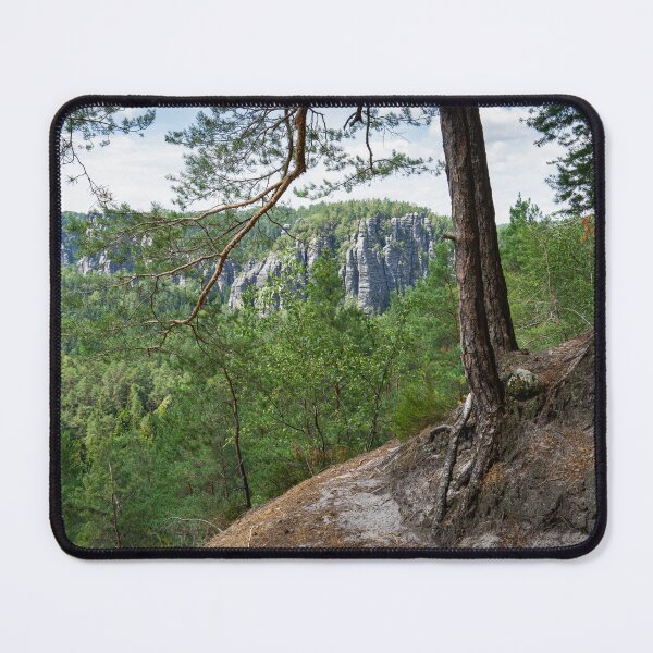 Item preview, Pine trees, green forest and rocks in the Elbe Sandstone Mountains designed and sold by Heidemüllerin.