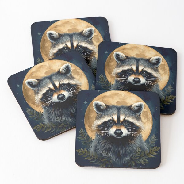 Item preview, Celestial Raccoon Watercolor Moon Forest Art designed and sold by Biedroneczka.
