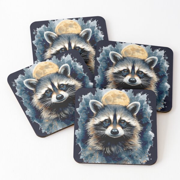 Item preview, Celestial Raccoon Watercolor Moon Forest Art designed and sold by Biedroneczka.