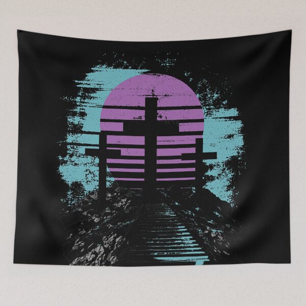 Item preview, Hill of Calvary Golgotha Jesus Christ the way 3 Christian Crosses grunge eroded streetwear black designed and sold by bard-art.