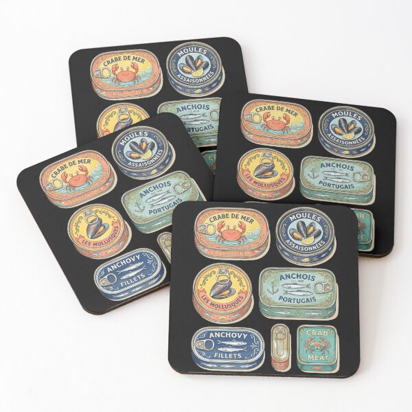 Item preview, Mid Century Colorful Canned Seafood Flatlay designed and sold by CRAZY&ART.