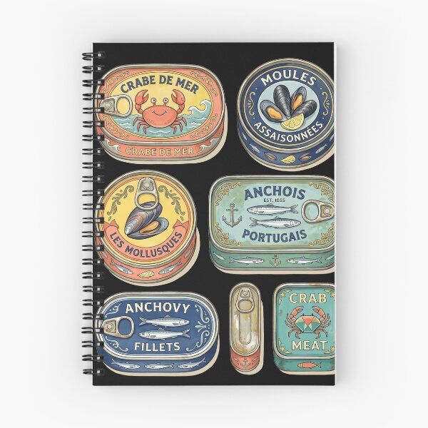 Item preview, Mid Century Colorful Canned Seafood Flatlay designed and sold by CRAZY&ART.