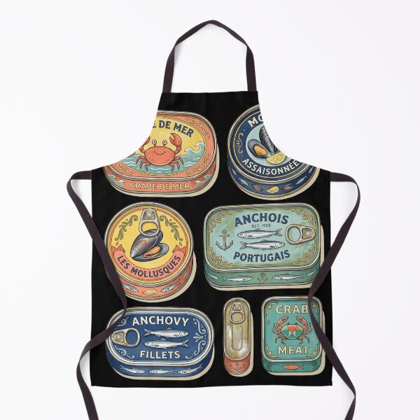 Item preview, Mid Century Colorful Canned Seafood Flatlay designed and sold by CRAZY&ART.