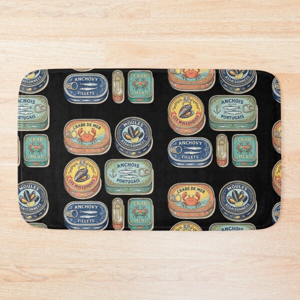 Item preview, Mid Century Colorful Canned Seafood Flatlay designed and sold by CRAZY&ART.