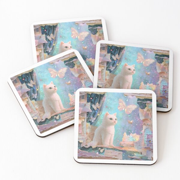 Item preview, Dreamy White Cat Butterfly Galaxy Collage designed and sold by Moody Vibes Studio.