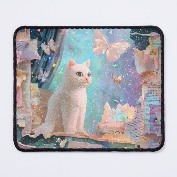 Item preview, Dreamy White Cat Butterfly Galaxy Collage designed and sold by Moody Vibes Studio.