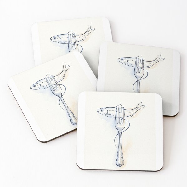 Item preview, Minimalist Indigo Line Art Sardine Fork designed and sold by CRAZY&ART.