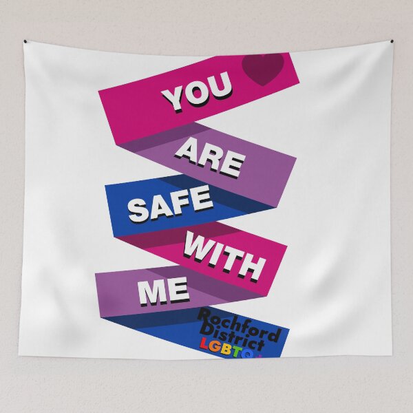 Item preview, You are safe with me - Bisexual Flag designed and sold by Rochford District LGBTQ+ Group.