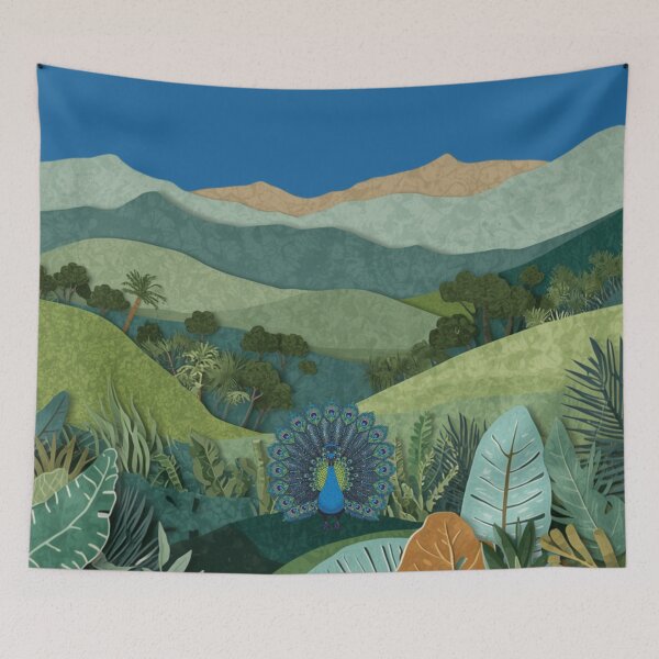 Item preview, Watercolor Peacock in the Jungle Mountain Path designed and sold by GeoandHome.